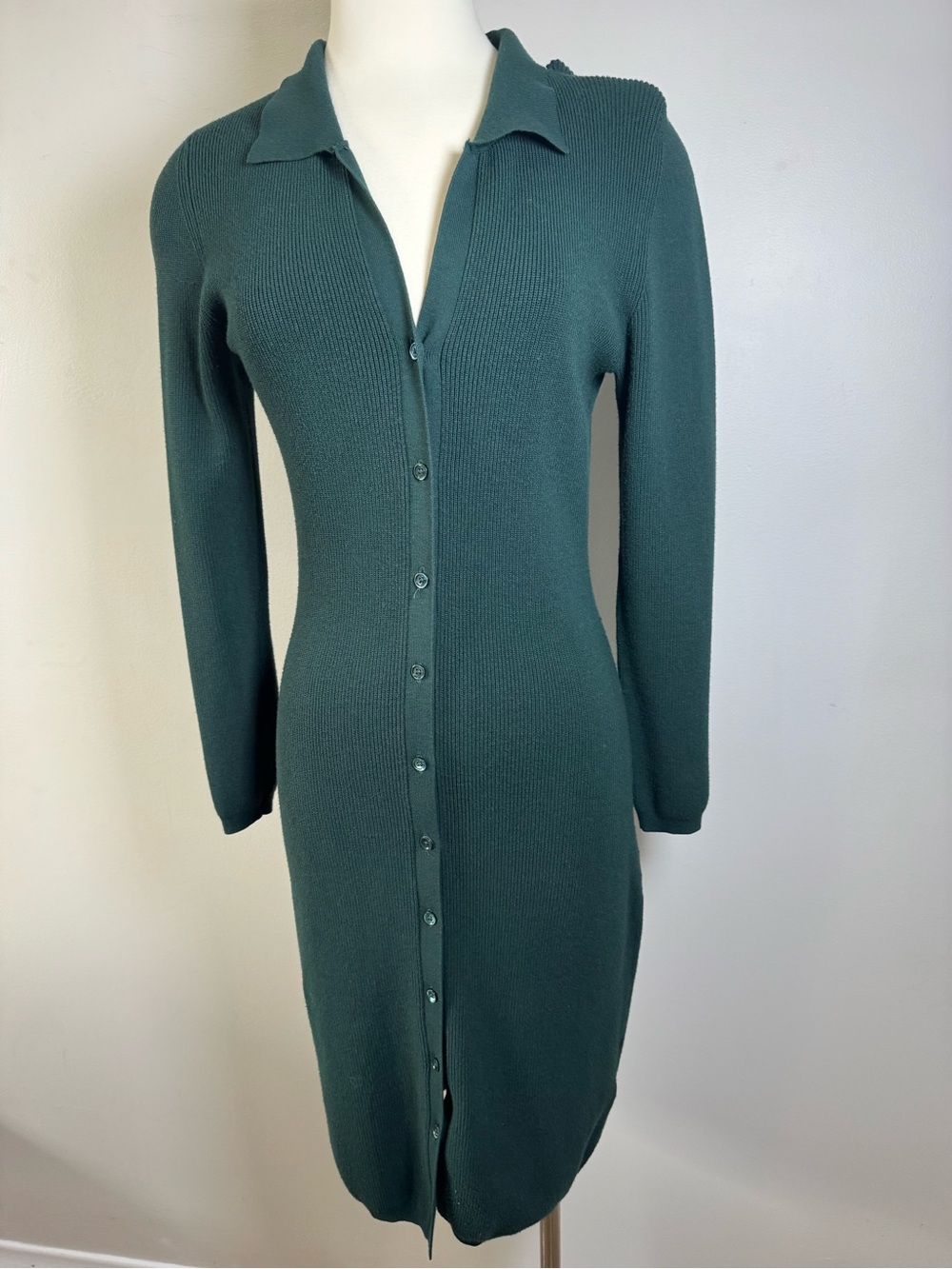 Wilfred Cove Dress Button-Front Collared Knit Dress - Teal Large